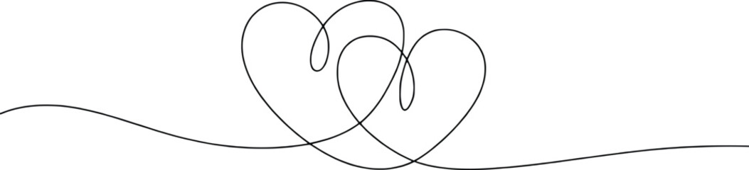 Two intertwined hearts continuous line drawing minimalist love symbol