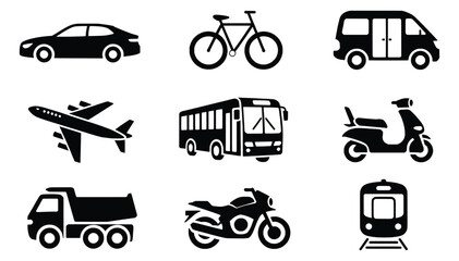 Transportation icons set car bicycle van airplane bus scooter truck motorcycle train