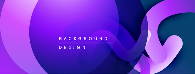 Abstract purple, blue layers create dynamic background. Smooth gradients, flowing shapes suggest modern design elements.