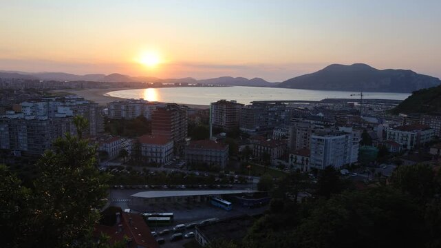 Panoramic View Of A Small European Resort Town At Sunset (Laredo, Spain)