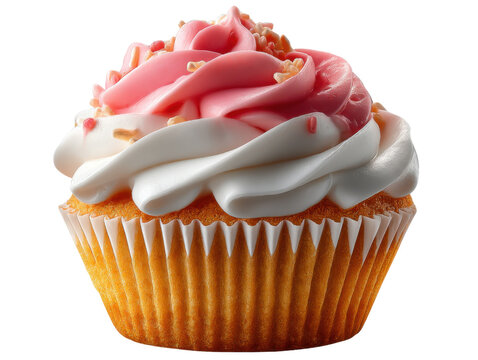 Pink and White Swirl Cupcake: A delectable cupcake adorned with a swirl of pink and white frosting, sprinkled with delicate sugar crystals. - Powered by Adobe