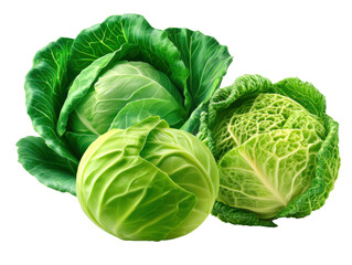 Obraz premium Fresh Harvest: Close-up of three vibrant cabbages, capturing the essence of healthy eating and fresh produce. 