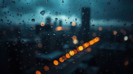 Obraz premium Rainy night city view through a window