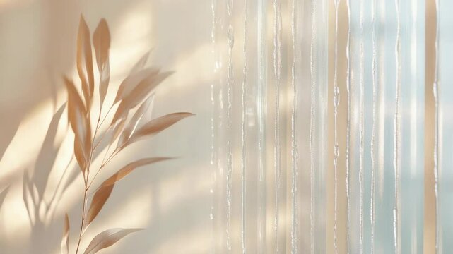 Light and shadow on beige wall, botanical design, for interior design