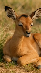 Naklejka premium Serene young antelope resting peacefully.