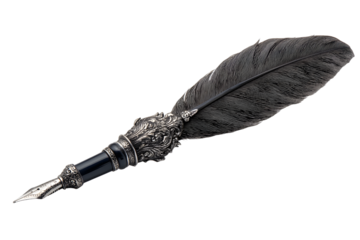 Antique feather quill pen writing instrument calligraphy tool vintage style on transparent background