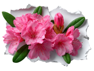 Pink Azalea Blooms in Bloom: A vibrant, close-up of delicate pink azalea flowers with their lush green foliage, bursting forth in a scene of beauty and springtime freshness.