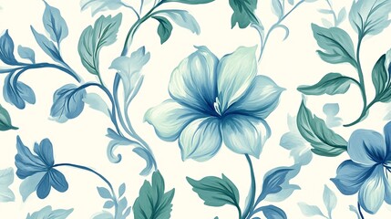 Blue Floral Pattern with Intricate Leaf Designs