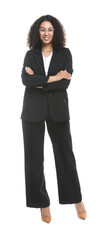 Full-length portrait of professional psychologist on white background