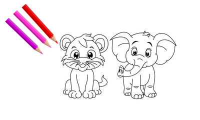 A cat cute cartoon  animal in black and white outline, KDP, kids, line art, coloring book page , Illustration