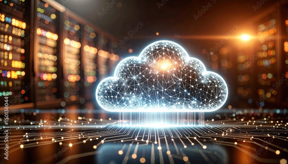 Poster cloud network connection, exploring technology, infrastructure, and data management in the digital a