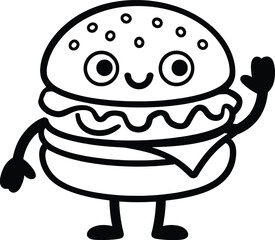 Happy hamburger cartoon character waving hello