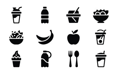 Healthy eating food icons set  nutrition diet wellness