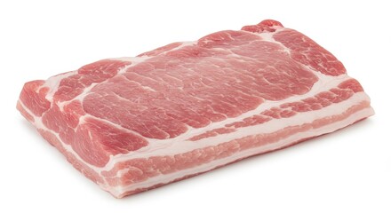 Photo of Raw Pork Belly Meat Isolated on White Background Closeup View