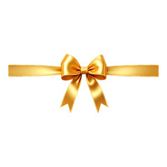 A shiny golden ribbon tied into a bow centered on a black background isolated