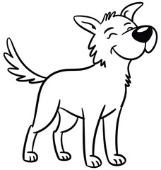 Happy cartoon dog line art black and white illustration