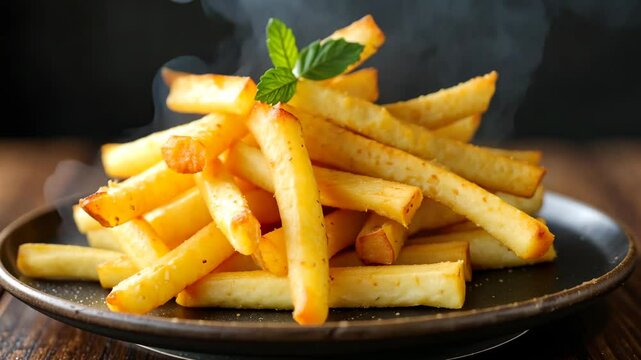 French fries on dark background, photo food for restaurant menu. AI Generative