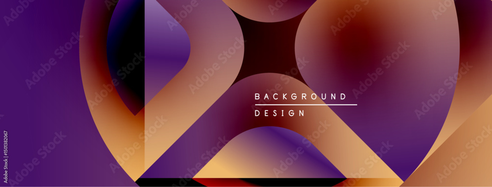 Poster Abstract fluid shapes, vibrant purple, orange hues. Modern design, dynamic composition, gradient effects present. Background elements overlap creating visual interest.