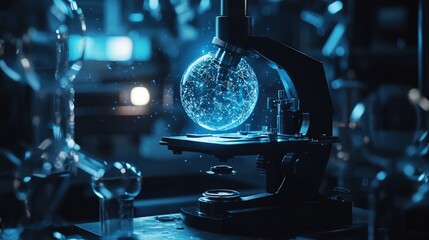 A detailed close-up view of a scientific microscope.