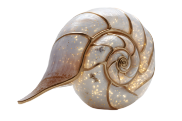 Nautilus shell close up macro photography golden ratio spiral sea life ocean on transparent background