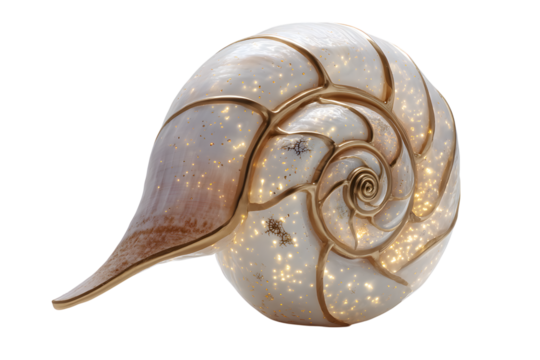 Nautilus shell close up macro photography golden ratio spiral sea life ocean on transparent background