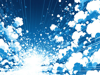 アニメ風の青空に差し込む光と雲 - 希望と開放感の背景イラスト