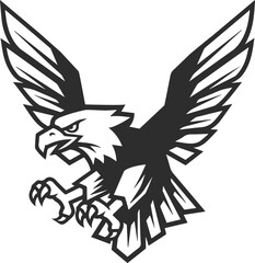 Eagle logo with raised wings to the mountain and with claws, an icon of an eagle ready to grab prey, a black icon.