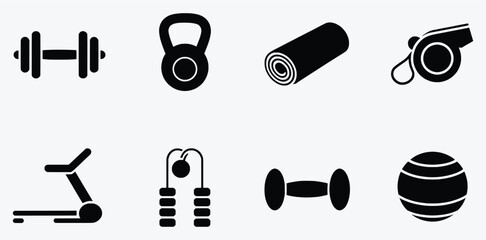 Fitness icons gym equipment workout symbols silhouette