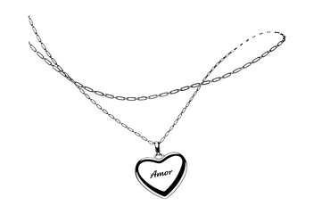 Fototapeta premium Elegant silver heart necklace with amor inscription double chain