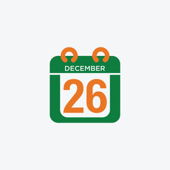 December 26 Calendar Symbol Vector Art Silhouette Design
