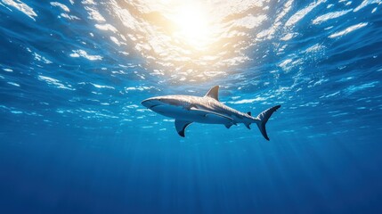 Majestic Tiger Shark Underwater, Ocean Sunlight