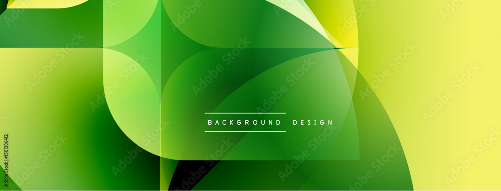 Poster Abstract green background. Overlapping shapes create dynamic visual effect. Modern design suitable for banners, presentations.