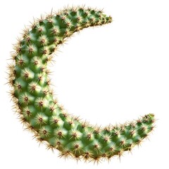 Unique Green Cactus Shaped Like a Crescent Moon Against a White Background