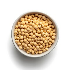 Close-Up of Round Yellow Cereal Balls in a White Bowl on a Bright Background