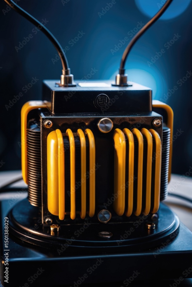 Poster close-up view of an electronic device on a table with a simple background