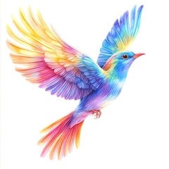Colorful Bird With Vibrant Gradient Wings in Mid-Flight Representing Freedom and Nature
