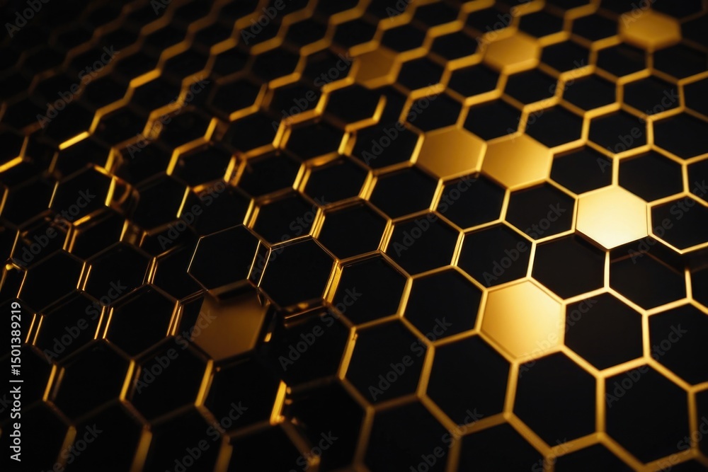 Poster close-up shot of a shiny surface featuring hexagonal patterns