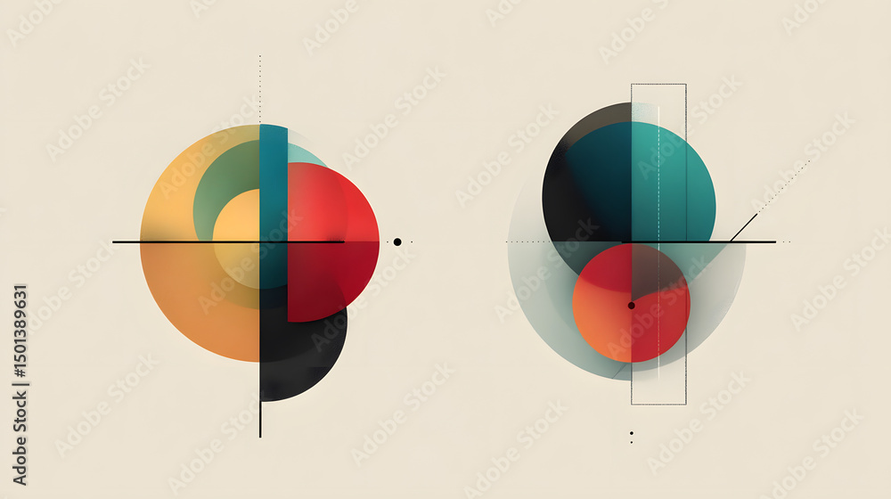 Poster geometric harmony: a captivating display of vibrant circles and intersecting lines creates a harmoni