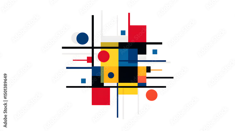 Poster geometric harmony: a visually striking abstract composition featuring a dynamic arrangement of geome