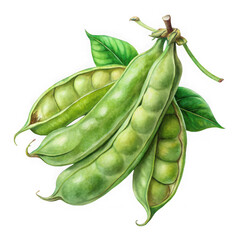 Fresh green peas watercolor illustration isolated on transparent background
