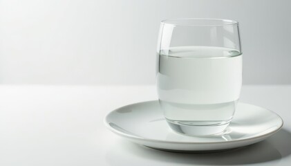 Close-up of empty plate and glass of water on white , self-care, isolated, wellness