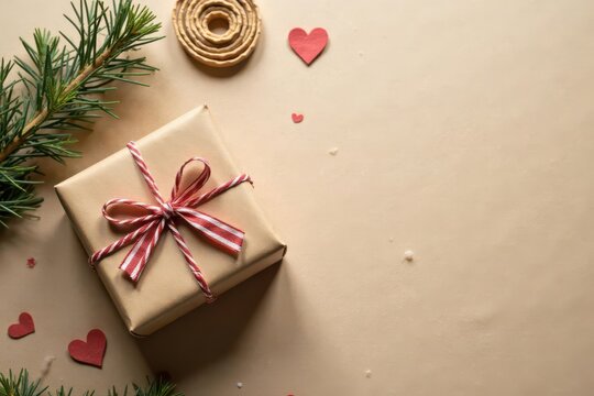 Subtle gift box pattern, kraft paper, twine details, monochrome, decor, packaging