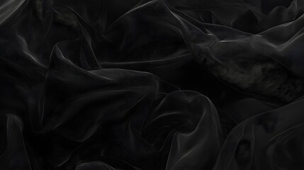 Obraz premium Abstract Black Fabric Texture with Flowing Folds and Smooth Elegance in a Dark Setting