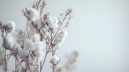 Delicate Cotton Flowers with Soft Textures Against a Light Neutral Background