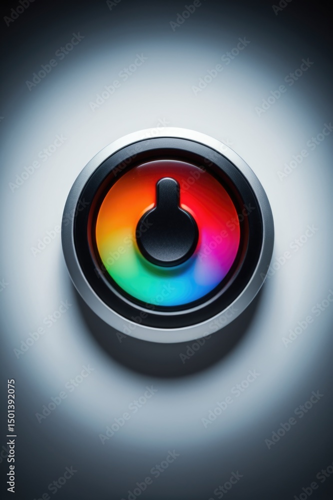 Poster a close-up view of a vibrant button on a plain white surface, ideal for use in designs where color a