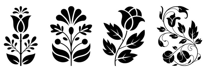 Black and white floral designs set for textile print