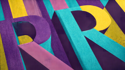 Obraz premium Colorful Letter R Texture: An abstract close-up shot of vibrant purple, teal, and yellow wooden letter Rs, creating a dynamic and textured pattern.
