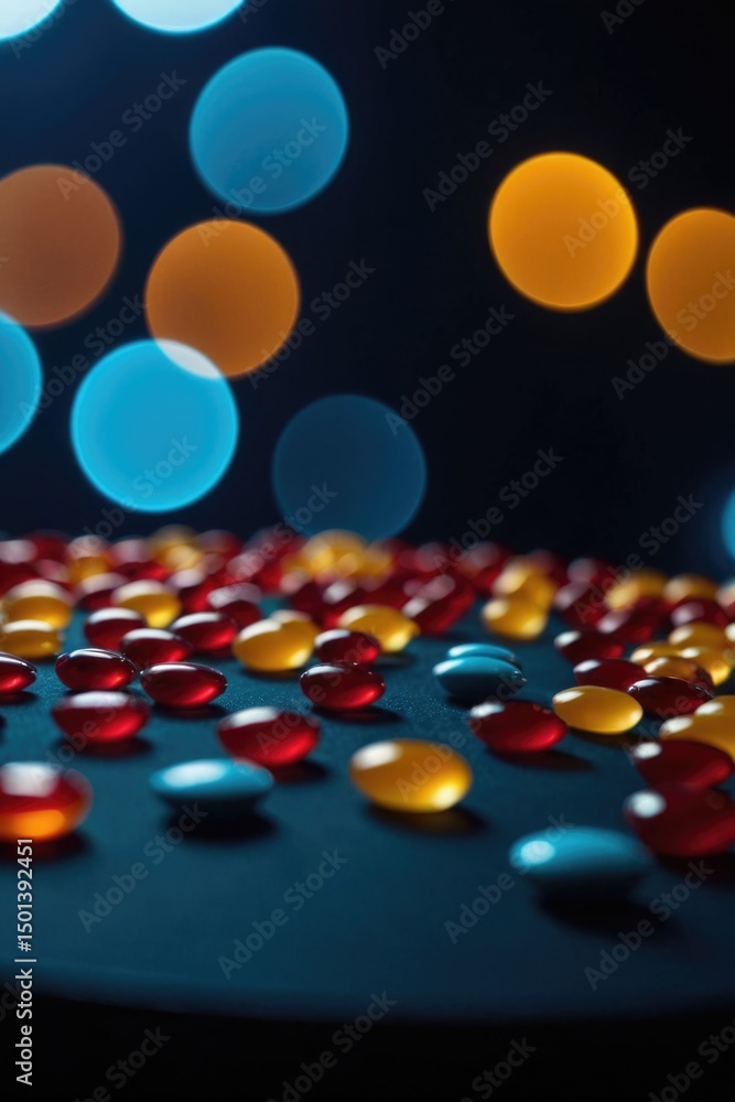 Poster a close-up view of a table with variously colored buttons