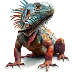 Obraz premium Colorful Iguana with Vibrant Scales and Detailed Texture Basking in Natural Environment