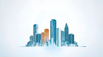 Obraz premium Modern Urban Skyline Illustration with Blue and Orange Accents Depicting a Dynamic Cityscape